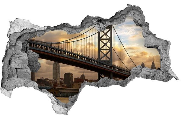 Fototapet un zid spart cu priveliște Podul Philadelphia