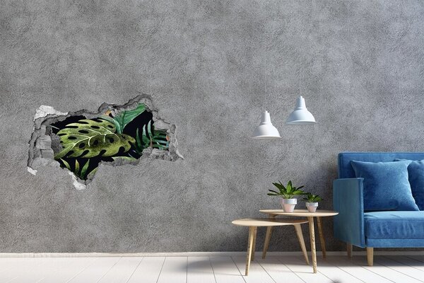 Autocolant 3D gaura cu priveliște Jungla tropicală din spatele zidului