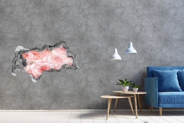 Autocolant 3D gaura cu priveliște O pictură murală cu flori într-o gaură din perete