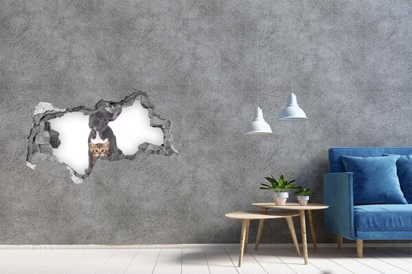 Autocolant 3D gaura cu priveliște Animale drăguțe în spatele peretelui