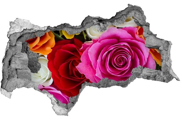 Fototapet 3D gaură în perete trandafiri colorați
