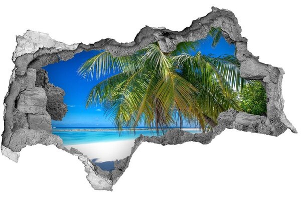 Autocolant gaură 3D Plajă tropicală cu palmieri