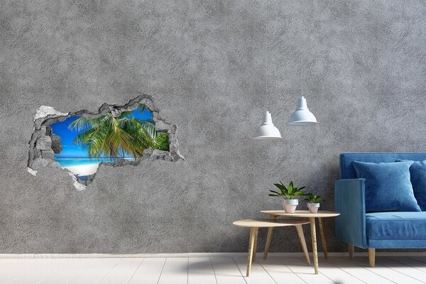Autocolant gaură 3D Plajă tropicală cu palmieri