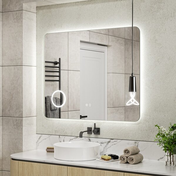 Erga Myra, oglindă LED 100x80 cm cu oglindă cosmetică, mărire 3x, 4114 lm, 3 culori de lumină, iluminare din spate, ERG-V01-MYRA-1080-00