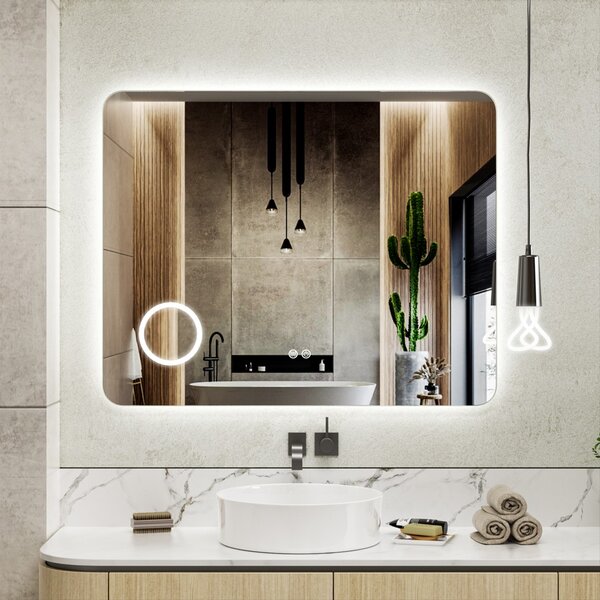 Erga Myra, oglindă LED 100x80 cm cu oglindă cosmetică, mărire 3x, 4114 lm, 3 culori de lumină, iluminare din spate, ERG-V01-MYRA-1080-00