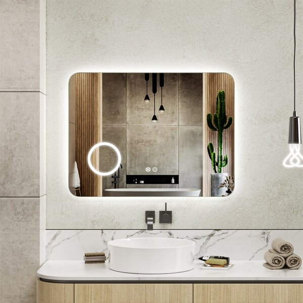 Erga Myra, oglindă LED 80x60 cm cu oglindă cosmetică, mărire 3x, 3146 lm, 3 culori de lumină, iluminare din spate, ERG-V01-MYRA-8060-00