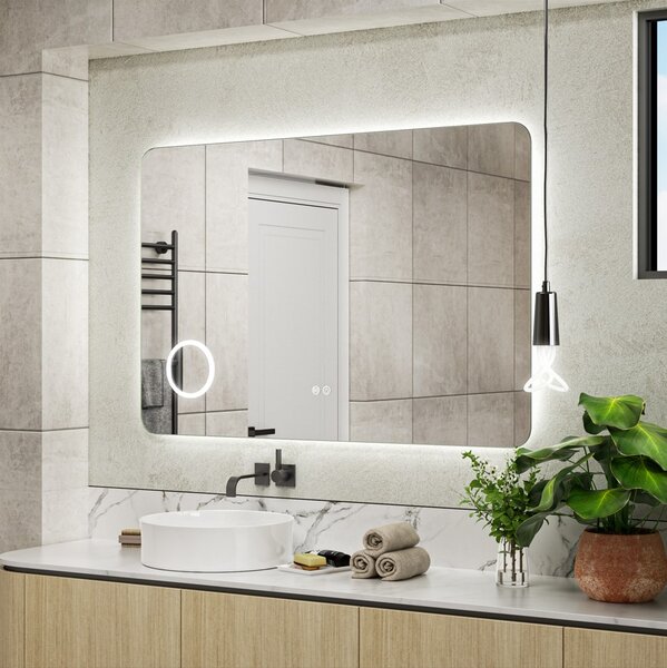 Erga Myra, oglindă LED 120x80 cm cu oglindă cosmetică, mărire 3x, 4598 lm, 3 culori de lumină, iluminare din spate, ERG-V01-MYRA-1280-00