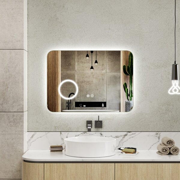 Erga Myra, oglindă LED 70x50 cm cu oglindă cosmetică, mărire 3x, 2662 lm, 3 culori de lumină, iluminare din spate, ERG-V01-MYRA-7050-00