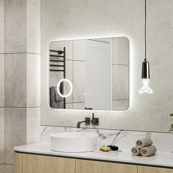 Erga Myra, oglindă LED 80x60 cm cu oglindă cosmetică, mărire 3x, 3146 lm, 3 culori de lumină, iluminare din spate, ERG-V01-MYRA-8060-00