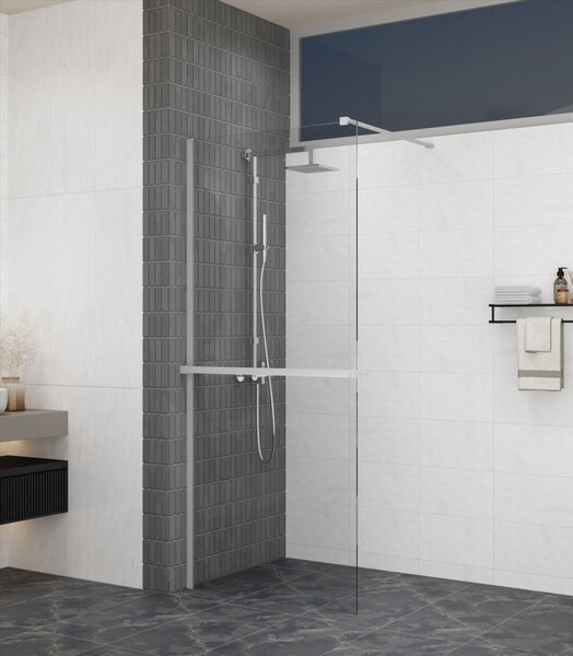 Erga Paris, Paravan de duș Walk-In 60x200 cm, sticlă gri 8mm, profil alb mat, ERG-V02-PARIS-060x200-GR-WH