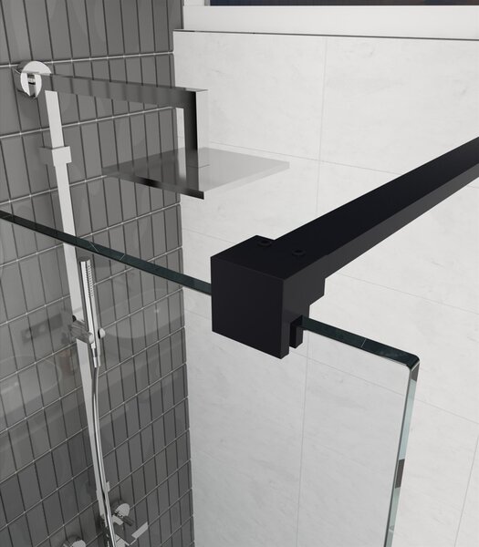 Erga Paris, Paravan de duș walk-in 80x200 cm, sticlă transparentă/mată 8mm, profil negru, ERG-V02-PARIS-080x200-MF-BK