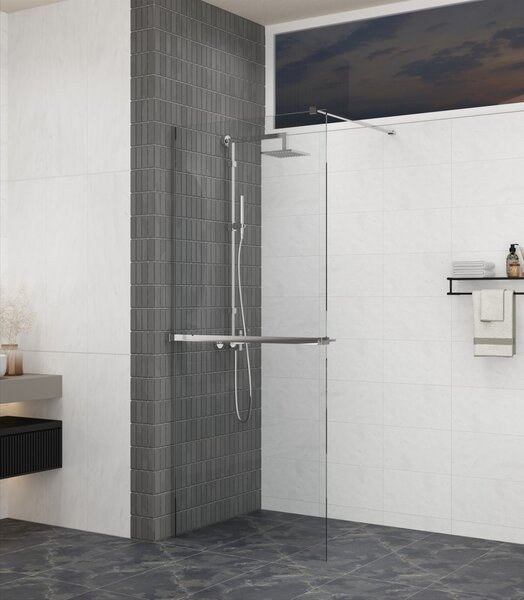 Erga Paris, Paravan de duș walk-in 50x200 cm, sticlă gri 8mm, profil cromat, ERG-V02-PARIS-050x200-GR-CR