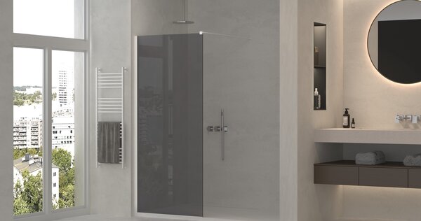 Erga Paris, Paravan de duș Walk-In 60x200 cm, sticlă gri 8mm, profil alb mat, ERG-V02-PARIS-060x200-GR-WH