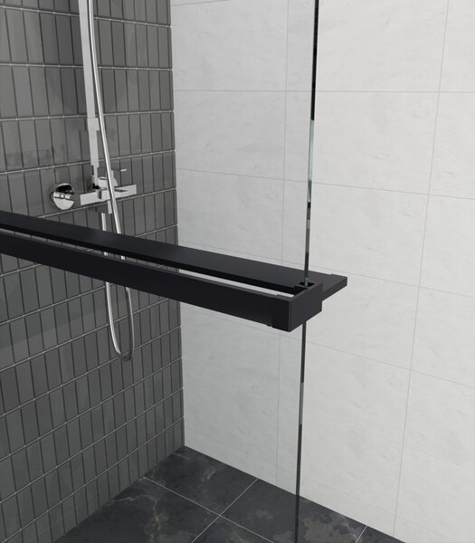 Erga Paris, Paravan de duș walk-in 80x200 cm, sticlă transparentă/mată 8mm, profil negru, ERG-V02-PARIS-080x200-MF-BK