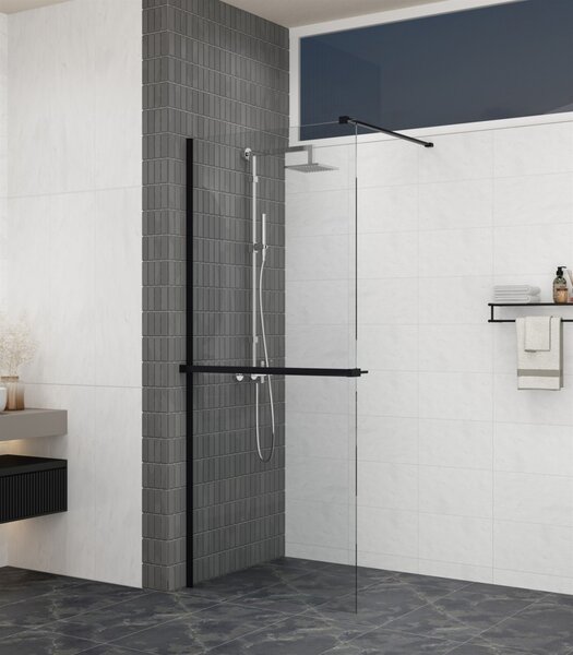 Erga Paris, Paravan de duș walk-in 80x200 cm, sticlă transparentă/mată 8mm, profil negru, ERG-V02-PARIS-080x200-MF-BK
