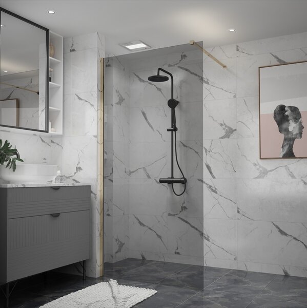 Erga Paris, Paravan de duș walk-in 110x200 cm, sticlă gri 8mm, profil auriu strălucitor, ERG-V02-PARIS-110x200-GR-GD
