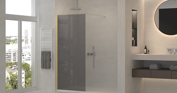 Erga Paris, Paravan de duș walk-in 110x200 cm, sticlă gri 8mm, profil auriu strălucitor, ERG-V02-PARIS-110x200-GR-GD