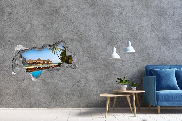 Autocolant 3D gaura cu priveliște Paradis tropical lângă piscină