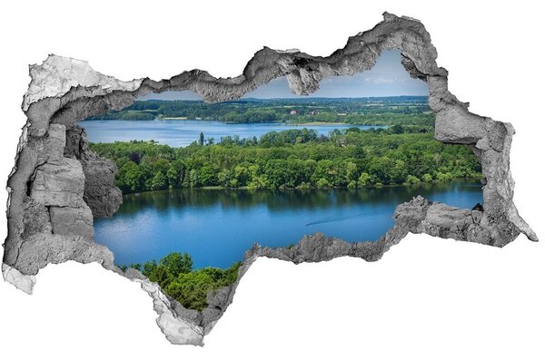 Autocolant un zid spart cu priveliște Vedere a lacului printre verdeață
