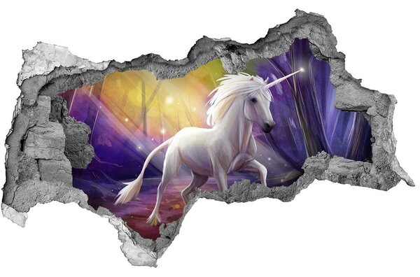 Autocolant de perete gaură 3D Unicorn în pădurea fermecată