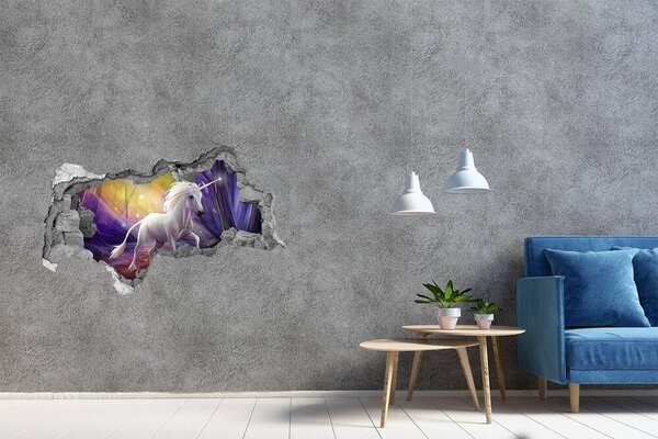 Autocolant de perete gaură 3D Unicorn în pădurea fermecată