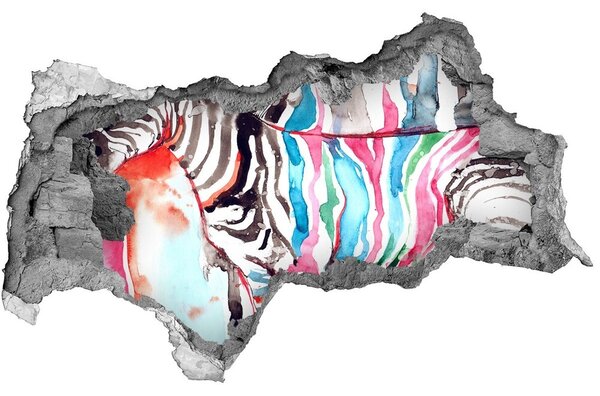 Fototapet 3D gaură în perete zebră colorat