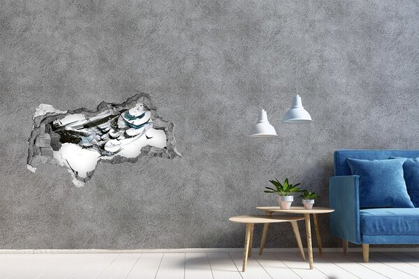Fototapet un zid spart cu priveliște Abstracție modernă într-o gaură