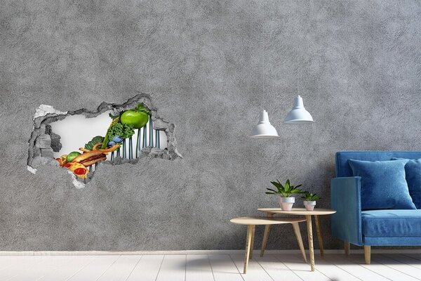 Fototapet 3D gaură în perete Lumea culinară din spatele zidului