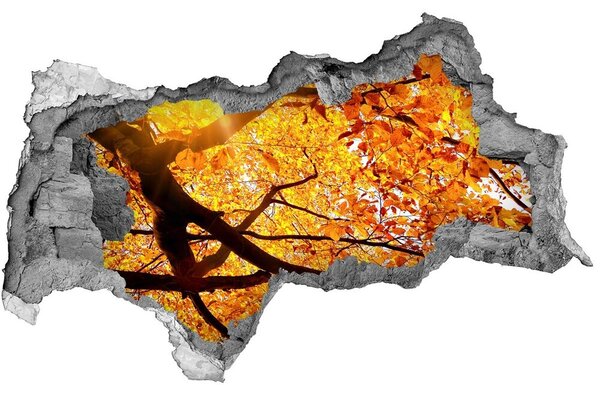 Autocolant de perete gaură 3D Toamna aurie în spatele zidului