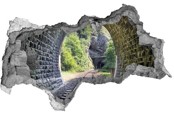 Fototapet un zid spart cu priveliște Șine de cale ferată în pădure