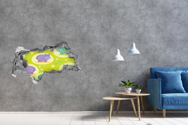 Fototapet un zid spart cu priveliște Hipopotami într-un decor colorat