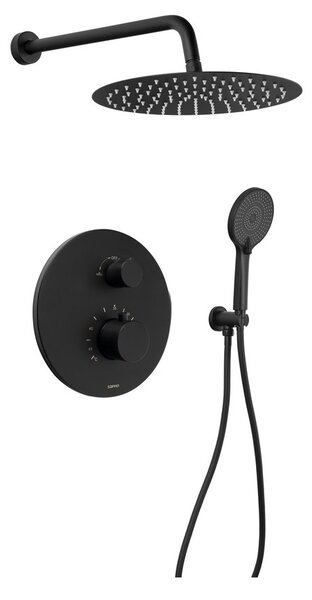 Sapho Sapho, Set de duș încastrat cu baterie termostatică, cutie, 2 ieșiri, negru mat, RH396B-01
