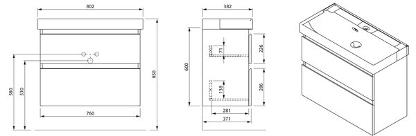 Aqualine Aqualine, Dulap lavoar ALTAIR 76x60x37cm, stejar Emporio, AI388