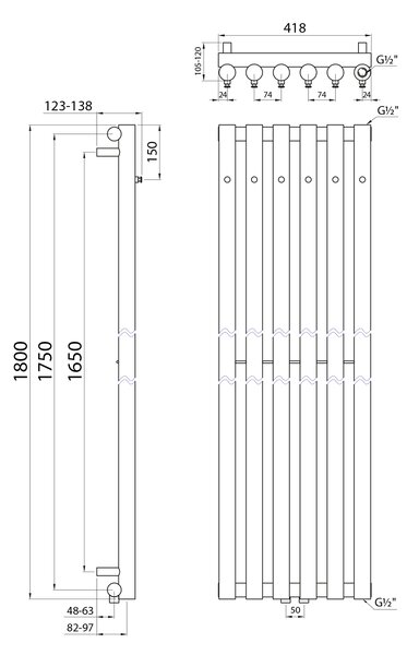Sapho Sapho, calorifer PILON 270x1800mm, cu 6 cârlige, cromat, IZ130T