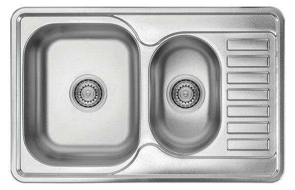 Kuchinox Junak, chiuvetă din oțel inoxidabil cu 1,5 compartimente 780x500x190 mm cu scurgător, suprafață netedă, oțel, LAV-SQA_033T