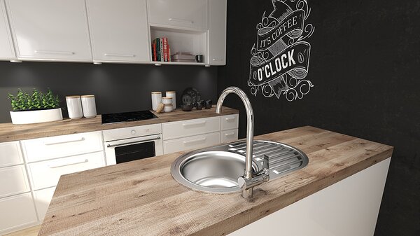 Kuchinox Faro, chiuvetă din oțel inoxidabil cu 1 compartiment 770x500x180 mm cu scurgător, oțel, LAV-SKH_081T