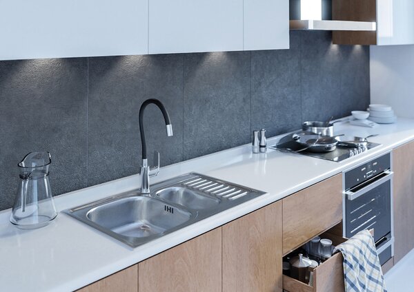 Kuchinox Junak, chiuvetă din oțel inoxidabil cu 1,5 compartimente 780x500x190 mm cu scurgător, suprafață netedă, oțel, LAV-SQA_033T