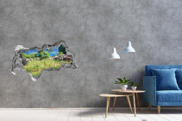 Autocolant 3D gaura cu priveliște Peisaj tropical în spatele găurii din perete