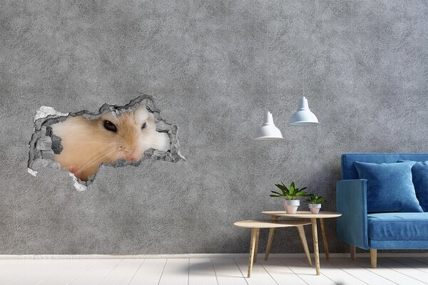 Autocolant de perete gaură 3D Hamster într-o gaură în perete