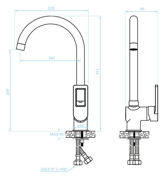 Kuchinox Kasja, baterie de chiuvetă independentă cu pipă în formă de U, cromată, LAV-BKN_068D