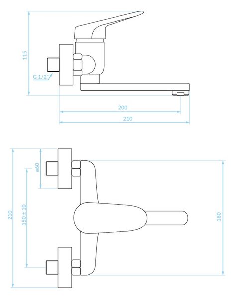 Kuchinox Oris, baterie lavoar cu montare pe perete, crom, LAV-BQO_050D