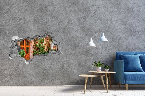 Fototapet 3D gaură în perete O stradă fermecătoare cu flori