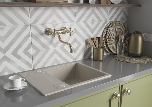 Kuchinox Rab, chiuvetă din granit cu 1 compartiment 560x440x175 mm cu scurgător, bej, LAV-SBF_413Y