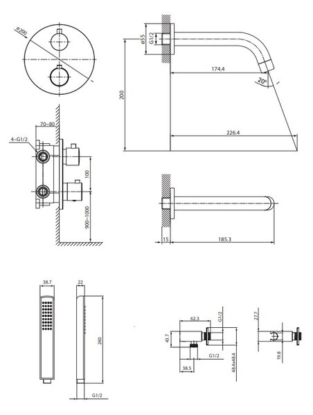 Cersanit Zen, set de baie ascuns cu duș manual, negru mat, S952-041