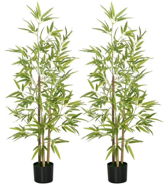HOMCOM Set Plante Bambus Artificiale cu 3 Trunchiuri cu Ghiveci, Plante Artificiale din PP și Metal, 15x15x120 cm, Verde | Aosom Romania