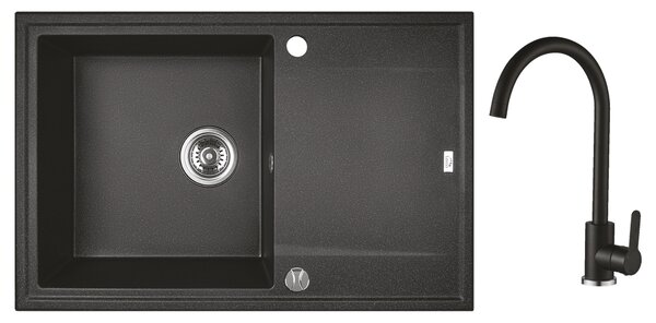 Laveo Megalo, chiuvetă de granit cu 1 camere 780x500x185 mm + chiuvetă robinet, negru, lav-sbea711t
