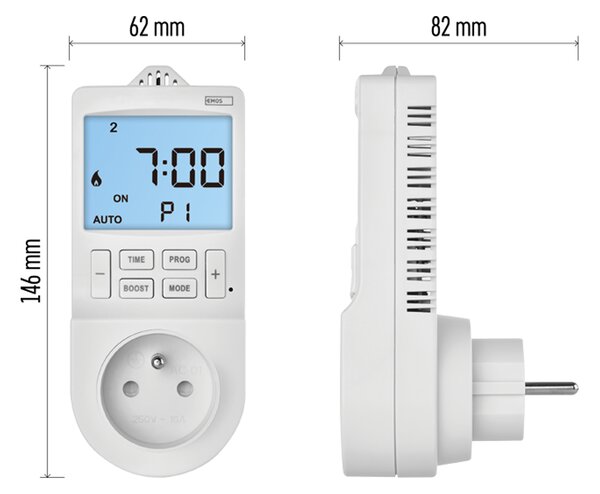 Aqualine Aqualine, Termostat cu priză cu funcție de priză cu comutator digital, P5660FR
