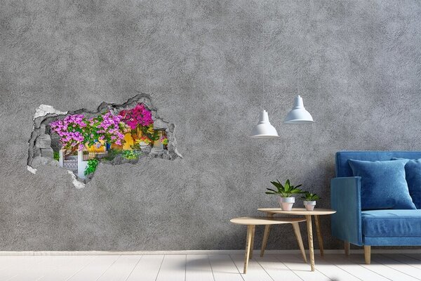 Autocolant de perete gaură 3D Un paradis al florilor în spatele zidurilor
