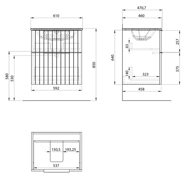 Sapho Sapho, Mobilier lavoar CIRASA 59,2x64x46cm, stejar Alabama, CR601-2322