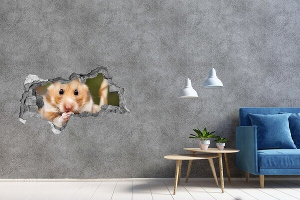 Autocolant un zid spart cu priveliște Hamster într-o gaură transparentă în perete